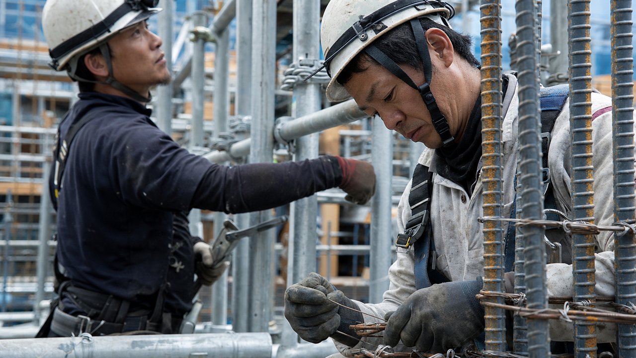 季節を問わず稼働する建設現場の技能職のイメージ