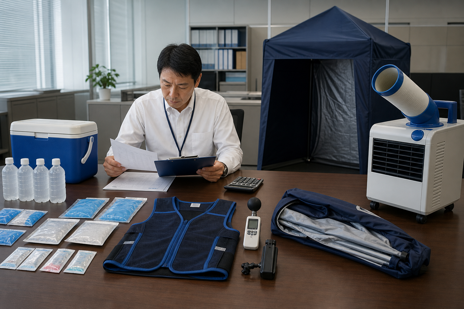 熱中症対策用品を少額消耗品と高額設備に分けて確認するイメージ