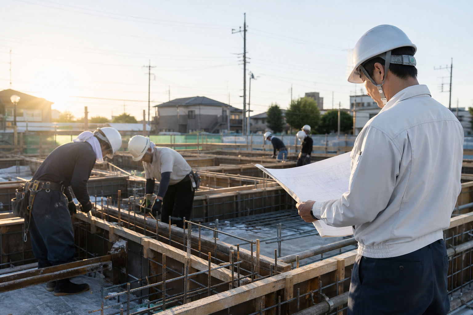 早朝から作業を進めて昼前に区切る現場イメージ