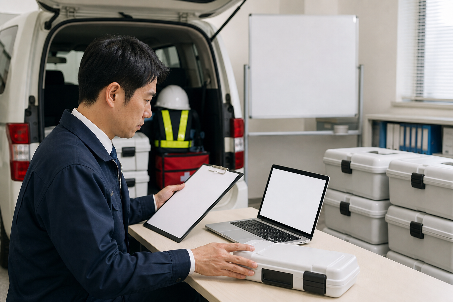 社用車の防災用品を車両台帳で管理するイメージ