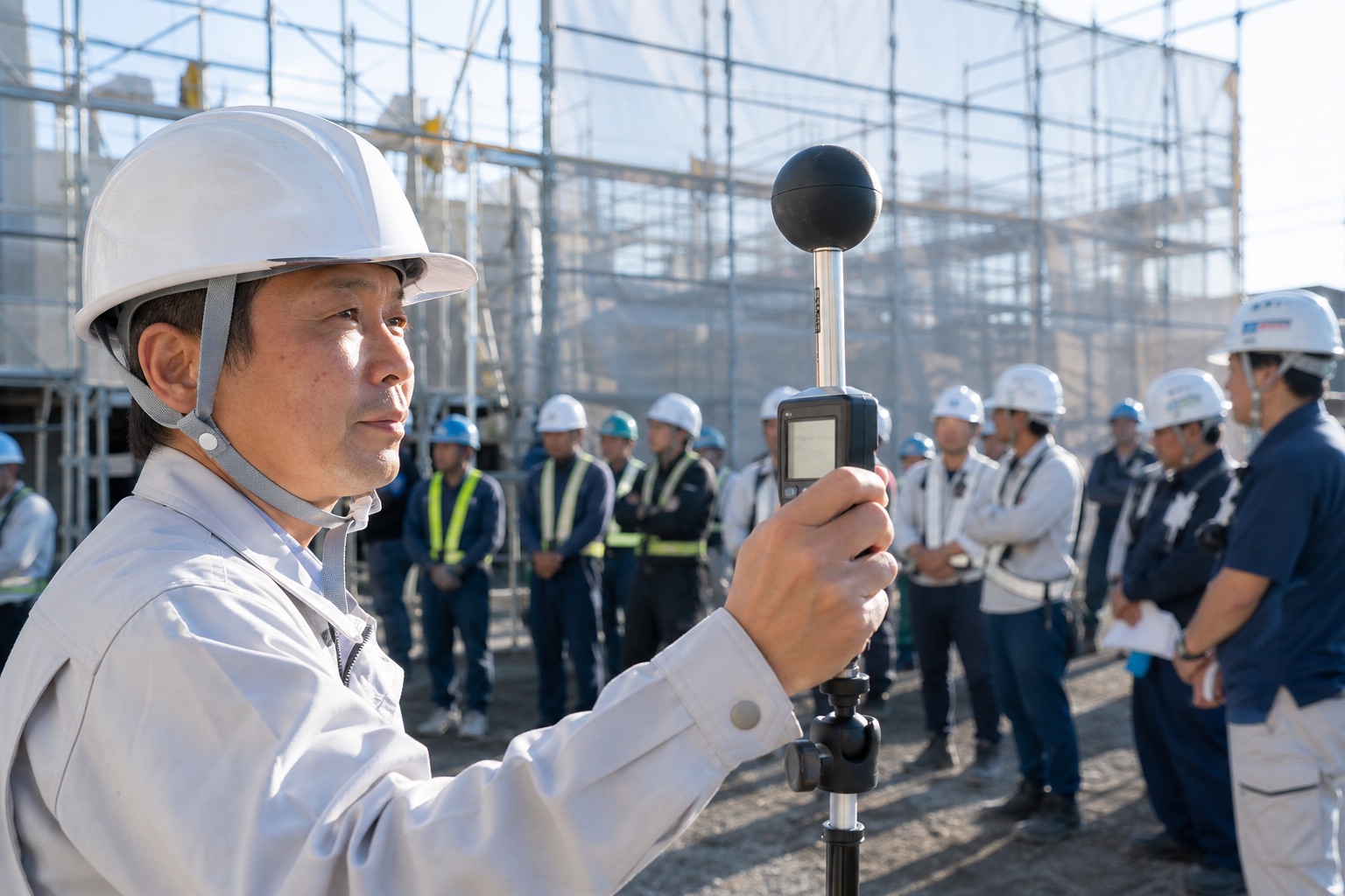 建設現場でWBGT（暑さ指数）を測定するイメージ