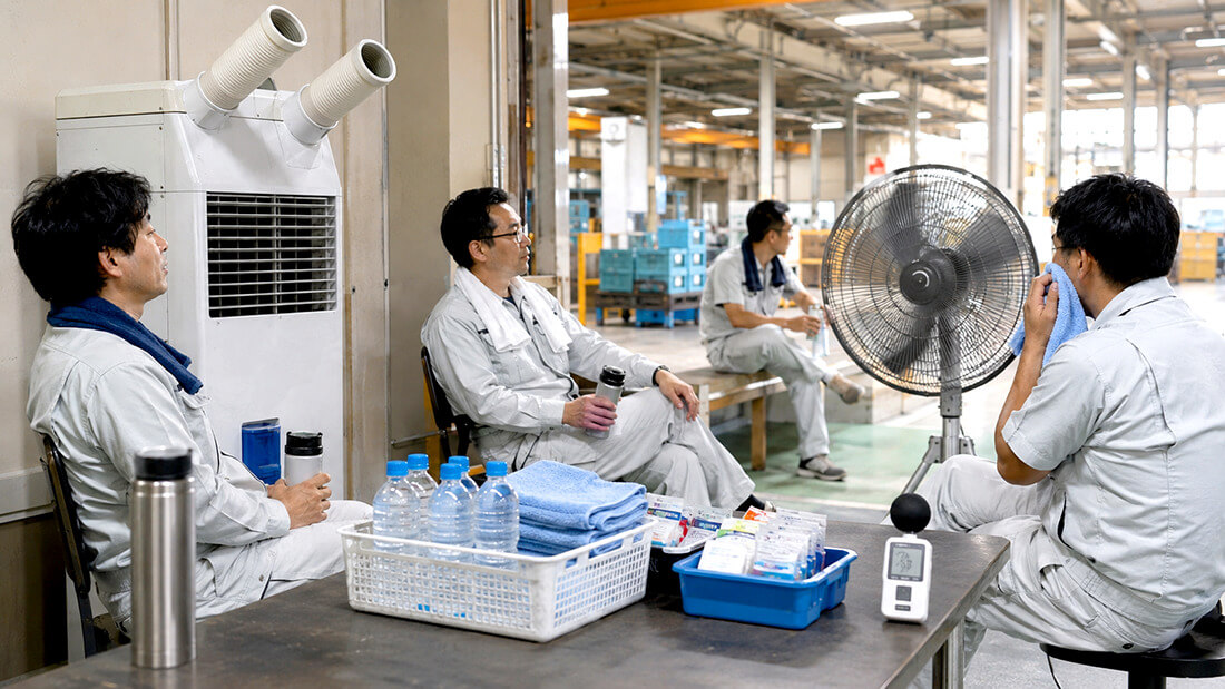 7月の重点取組期間に休憩所で涼を取る作業員