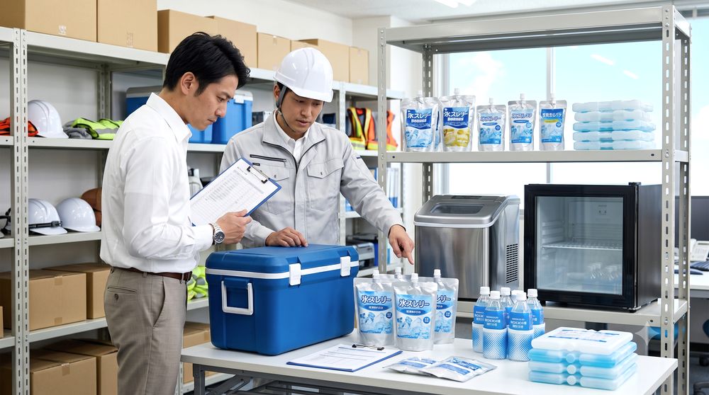 法人担当者が冷飲料対策用品を確認するイメージ