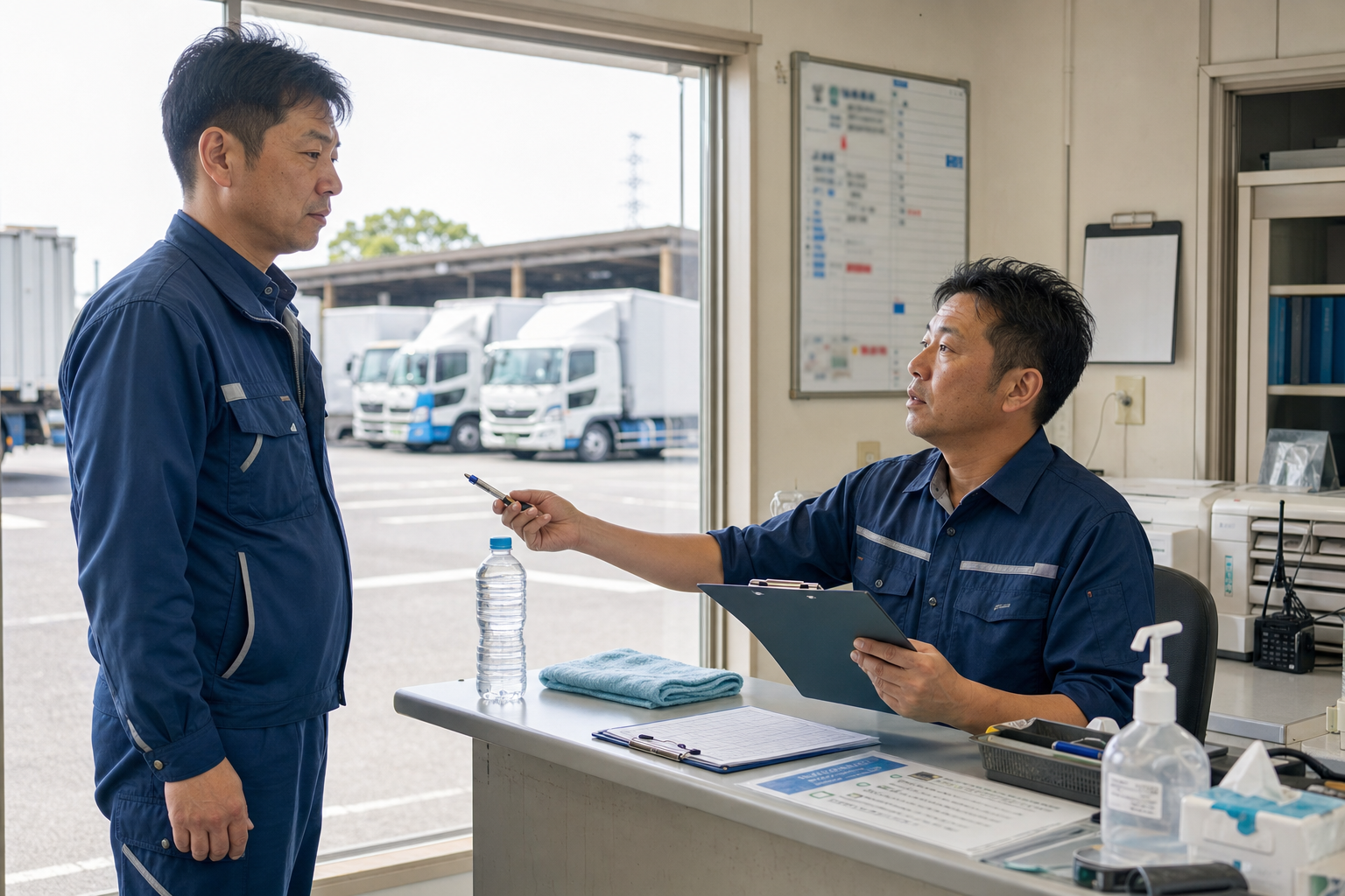 点呼でドライバーの体調確認を行うイメージ