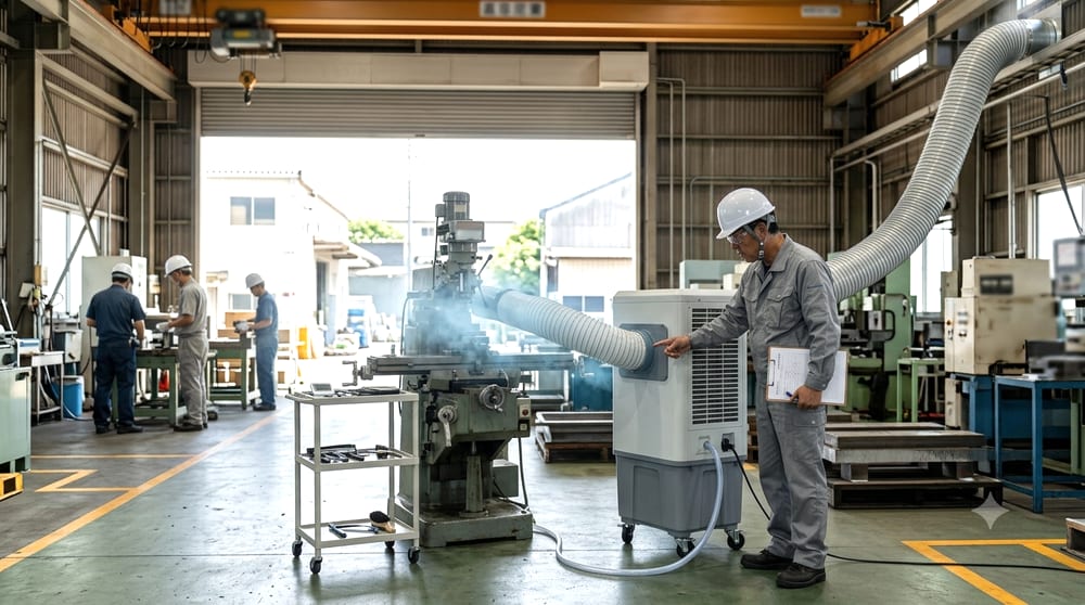 気化式冷風機の冷却パッドと気流の仕組みイメージ