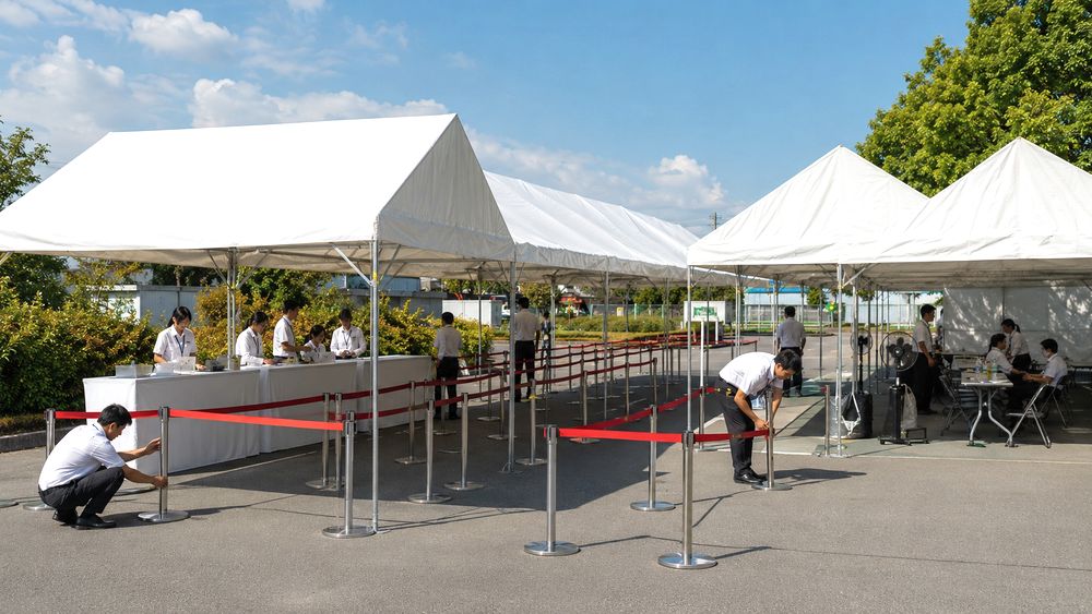 イベント受付前にらくらくテントを配置するイメージ