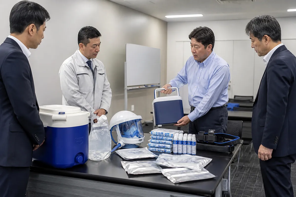 法人や学校担当者が熱中症対策備品を検討するイメージ