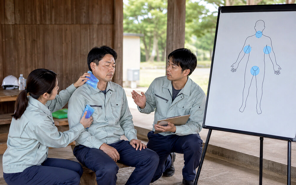熱中症で冷やす首・脇・足の付け根のイメージ