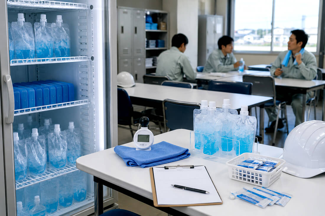 工場の休憩所にアイススラリーが常備されている様子