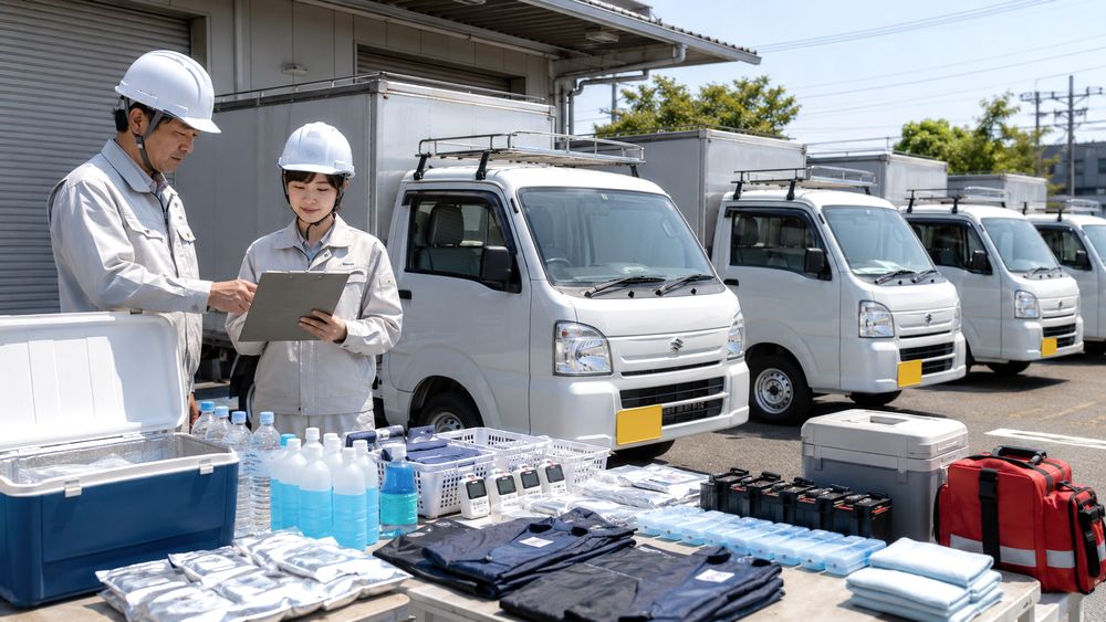 法人向けに軽トラの暑さ対策用品を点検・チェックするイメージ