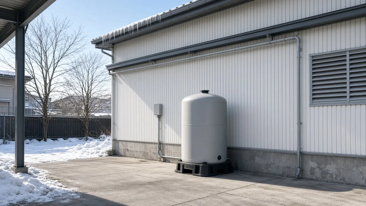 屋外ホームタンクに灯油をまとめて保管するイメージ