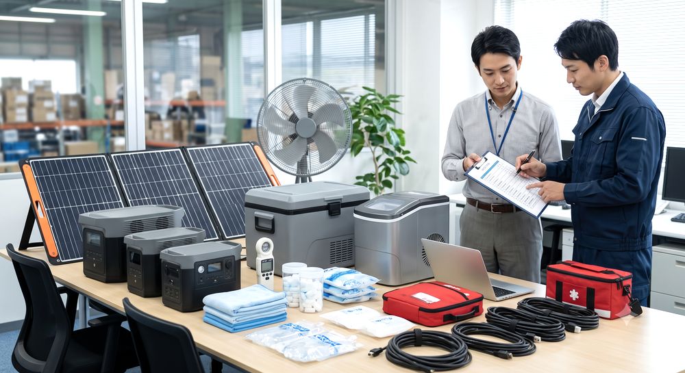 法人担当者が電源・熱中症備品を確認するイメージ