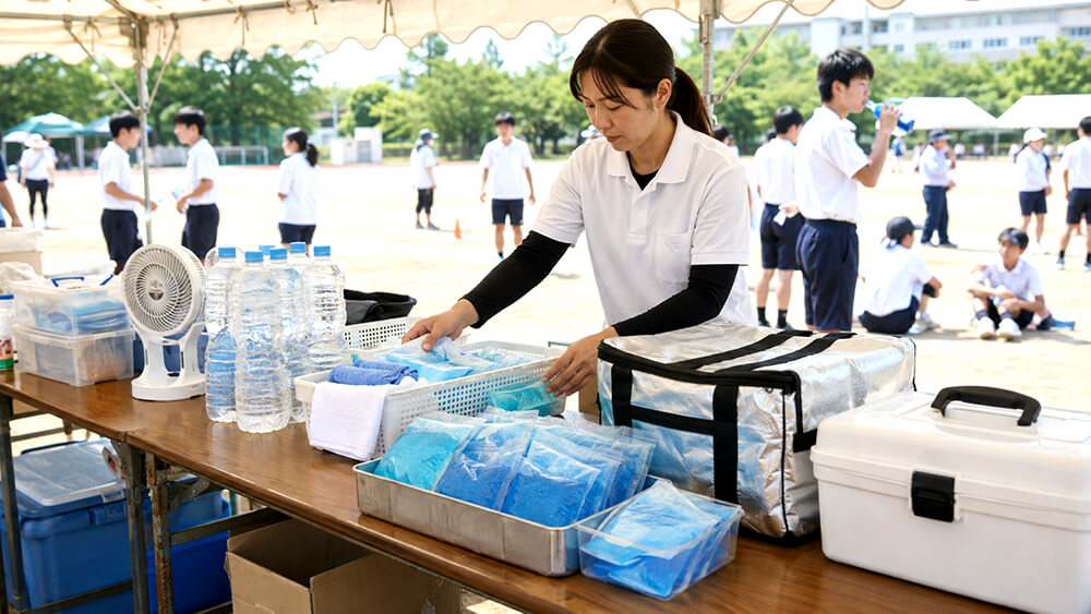 学校やイベント会場に設置された熱中症対策の救護スペース