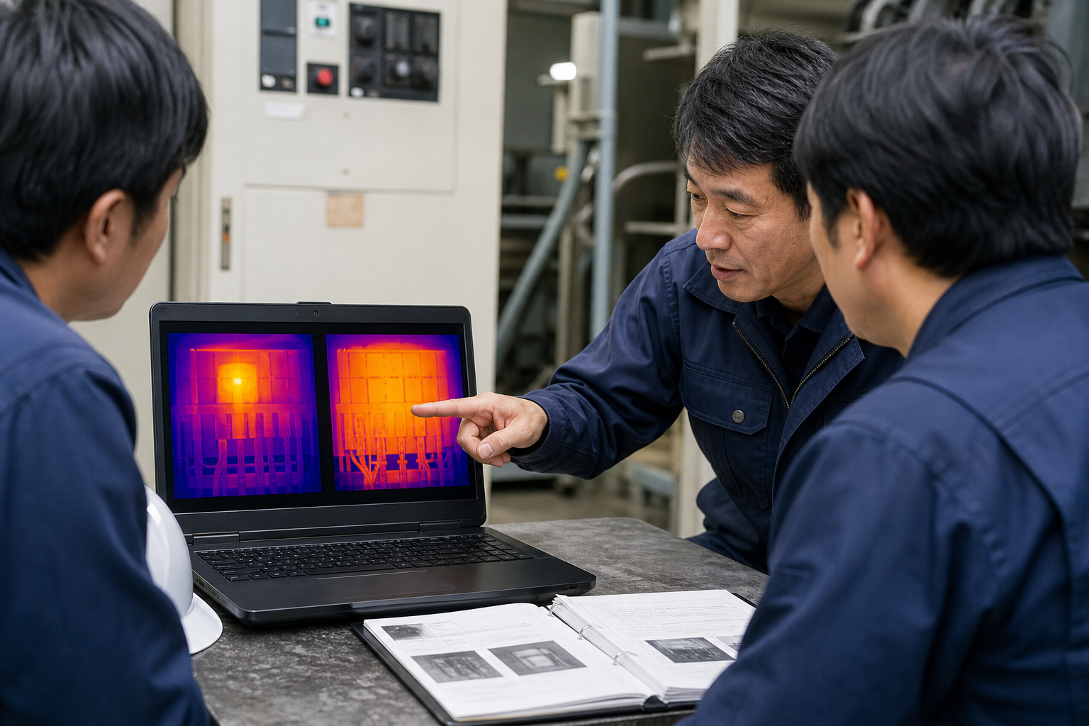 設備修理の前後でサーモグラフィ画像を比較する保全記録イメージ