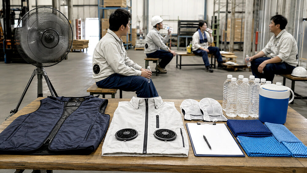 倉庫作業向けの空調服・冷却ベスト・ヘルメット関連用品