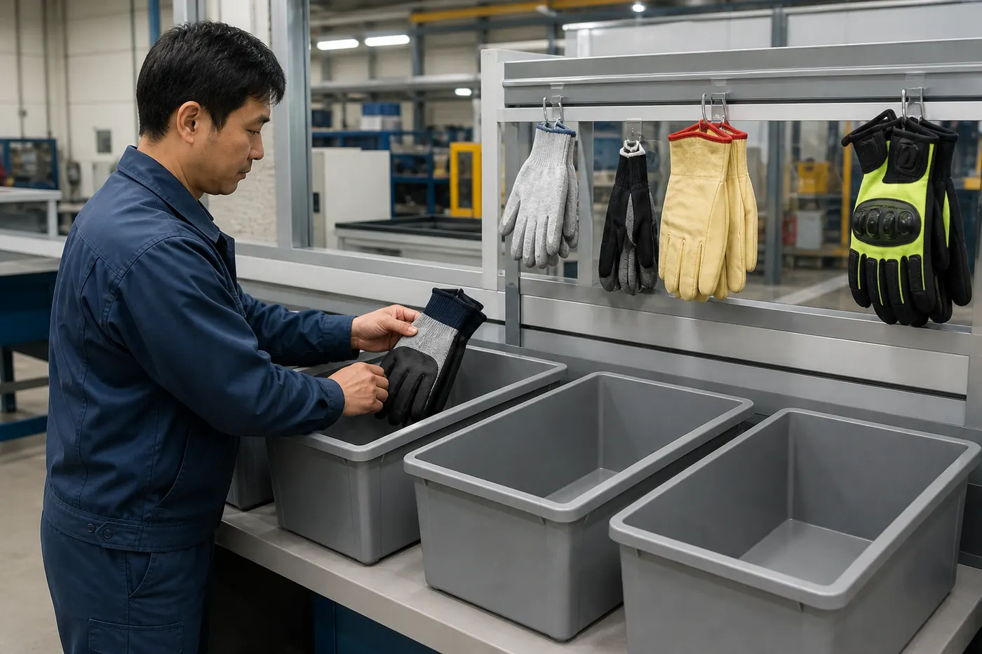 法人で作業工程ごとに手袋を標準化して管理するイメージ
