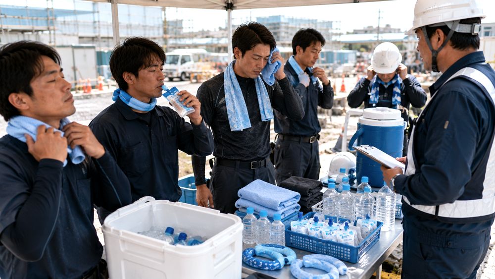 作業前・休憩時のプレクーリングと水分補給のイメージ