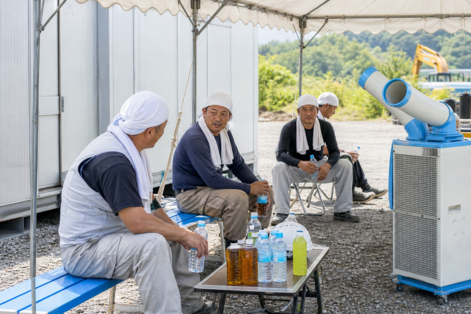 クーラーテントやスポットクーラーを休憩所で使うイメージ
