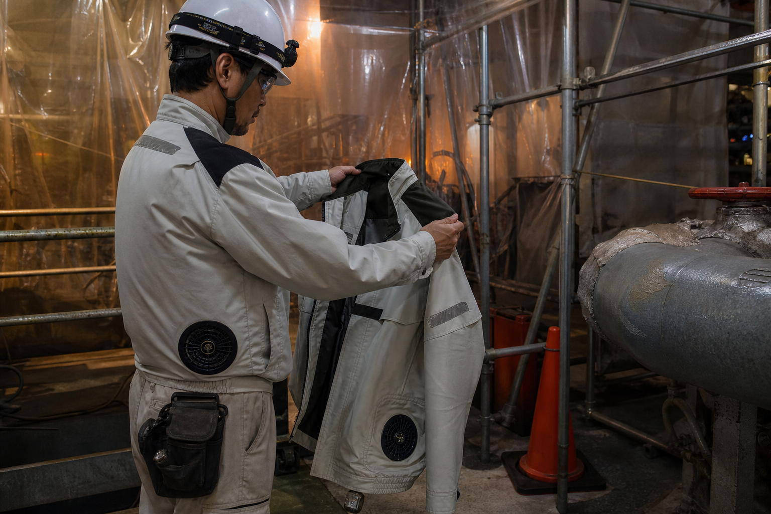 火気周辺作業で難燃タイプの空調服を検討するイメージ
