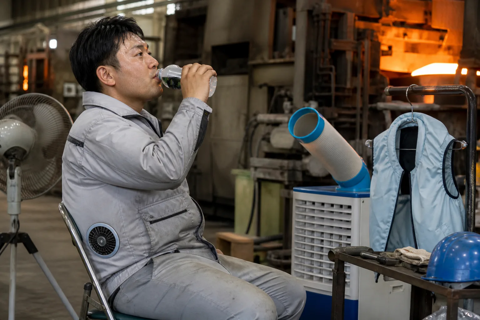 高温多湿でファン付き作業着だけでは不足しやすい現場イメージ