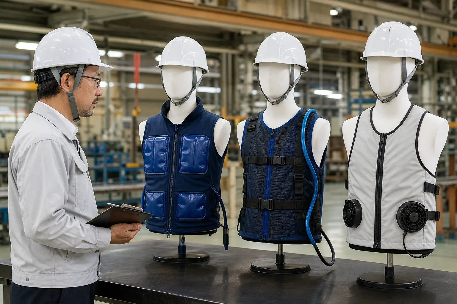 保冷剤ベスト、水冷ベスト、ペルチェベストを比較するイメージ