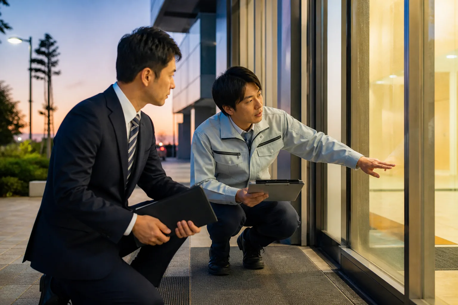 窓まわりの虫対策を考える施設管理者のイメージ