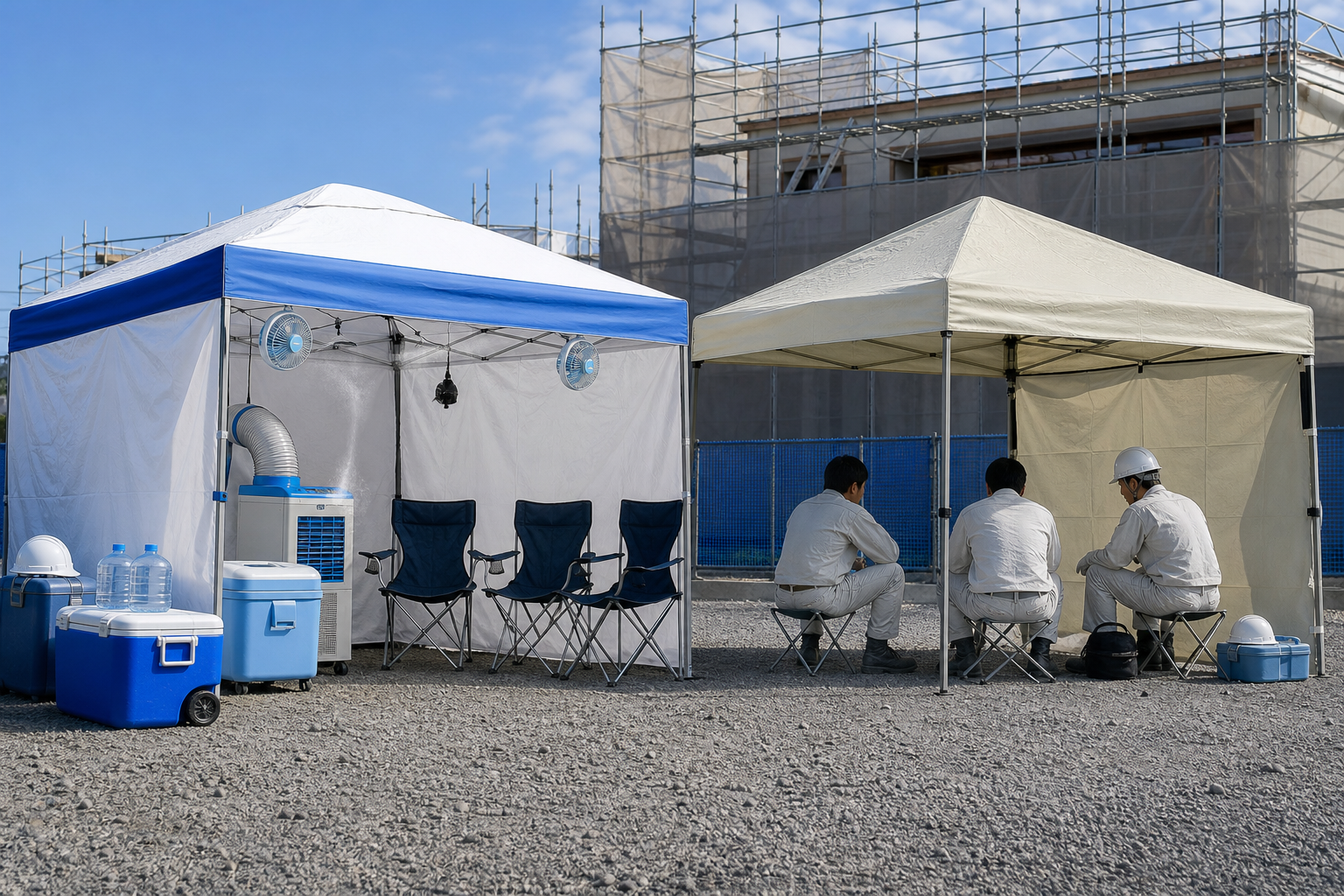 現場向けのクーラーテントや集会用テントを比較するイメージ