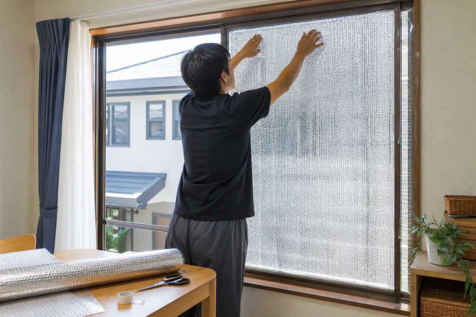 簡易断熱シートで窓の暑さ対策を試すDIYのイメージ